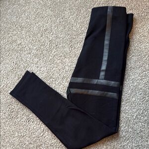 Stylish Black Leggings with Leather Accents
